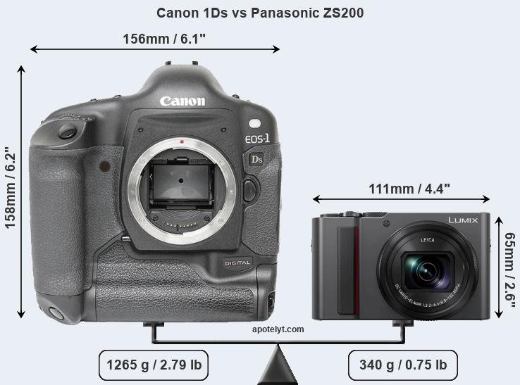 Size Canon 1Ds vs Panasonic ZS200