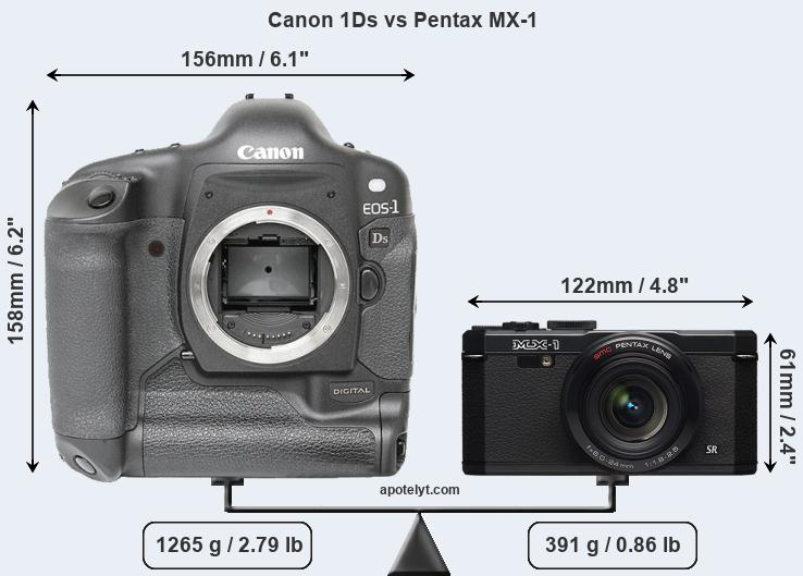 Size Canon 1Ds vs Pentax MX-1