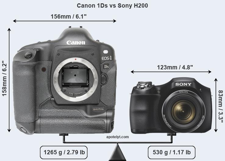 Size Canon 1Ds vs Sony H200