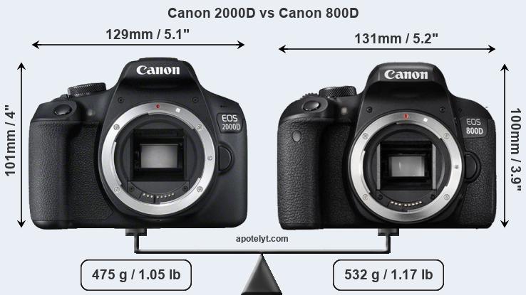 Size Canon 2000D vs Canon 800D