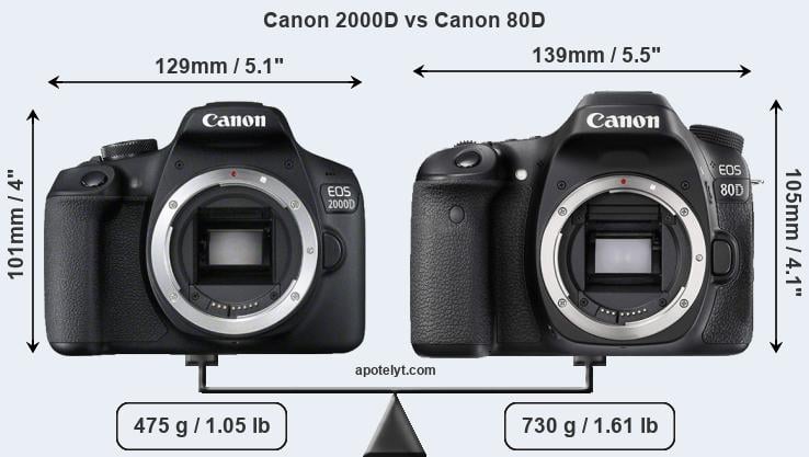 Size Canon 2000D vs Canon 80D