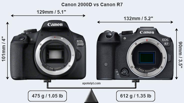 Size Canon 2000D vs Canon R7