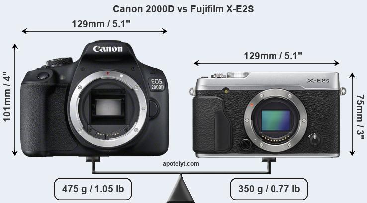 Size Canon 2000D vs Fujifilm X-E2S
