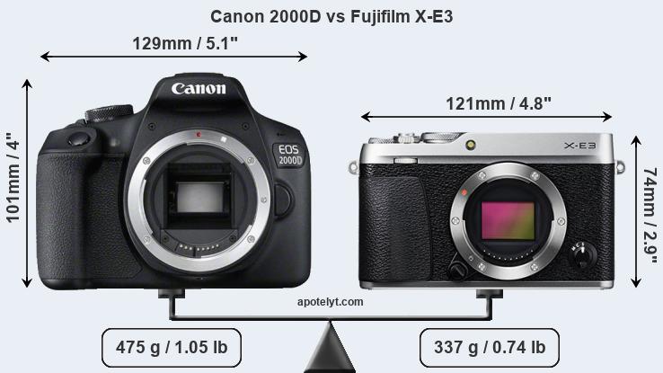 Size Canon 2000D vs Fujifilm X-E3