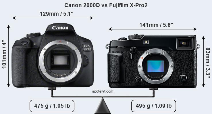 Size Canon 2000D vs Fujifilm X-Pro2