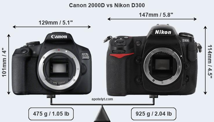Size Canon 2000D vs Nikon D300