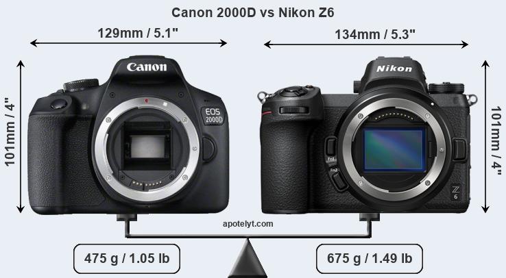 Size Canon 2000D vs Nikon Z6