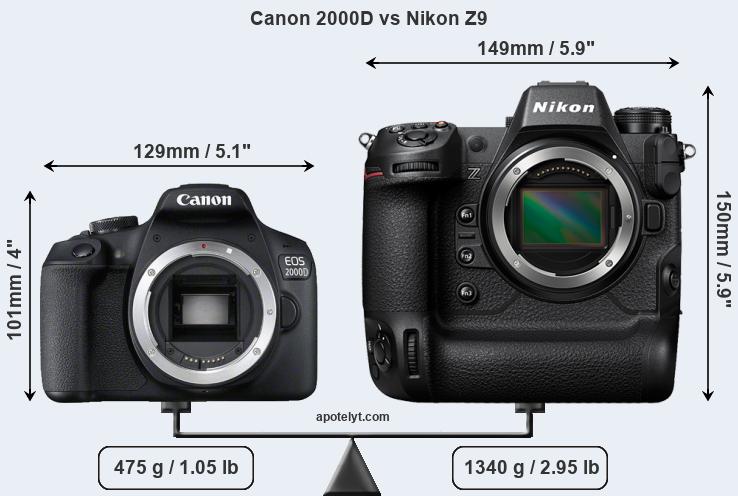 Size Canon 2000D vs Nikon Z9