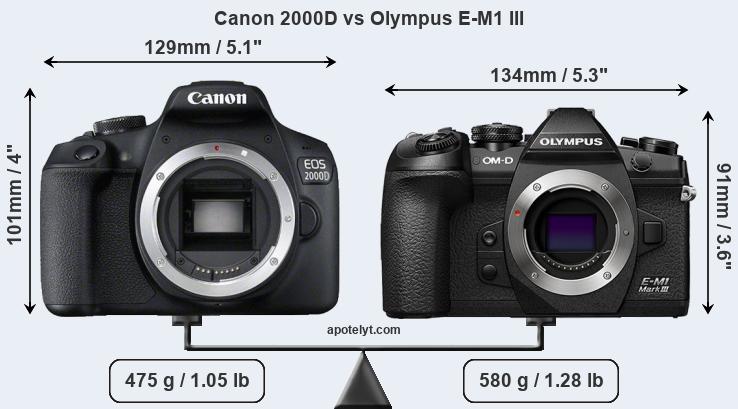 Size Canon 2000D vs Olympus E-M1 III