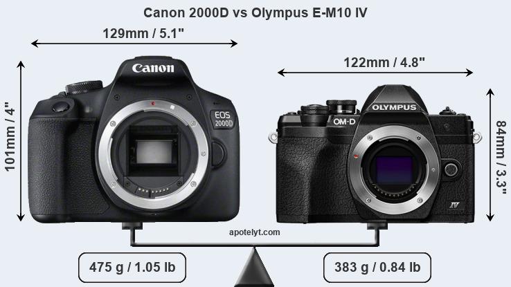 Size Canon 2000D vs Olympus E-M10 IV