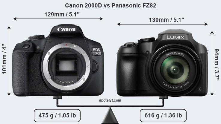 Size Canon 2000D vs Panasonic FZ82