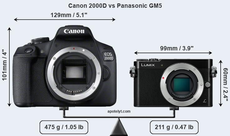 Size Canon 2000D vs Panasonic GM5