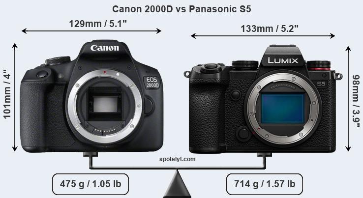 Size Canon 2000D vs Panasonic S5
