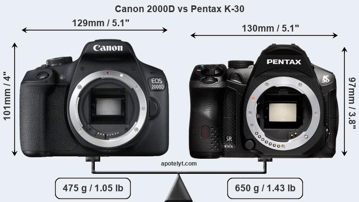 Size Canon 2000D vs Pentax K-30