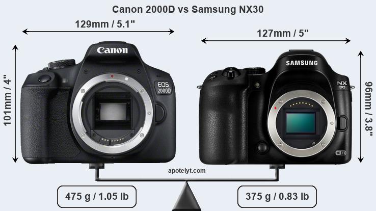 Size Canon 2000D vs Samsung NX30