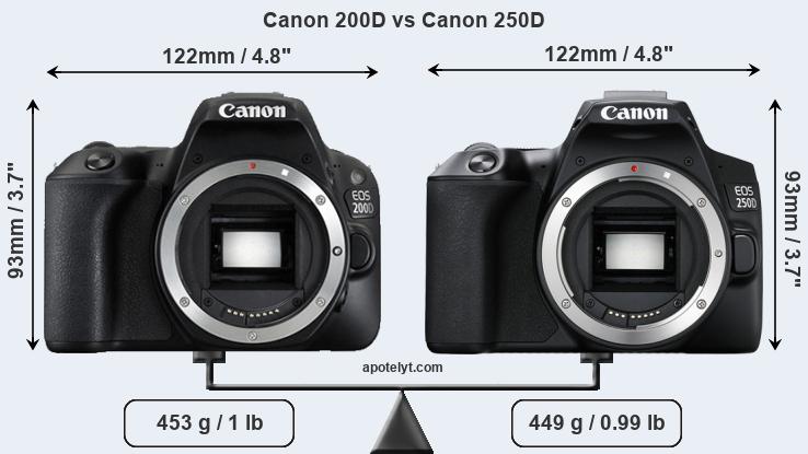 Size Canon 200D vs Canon 250D