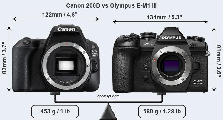 Size Canon 200D vs Olympus E-M1 III