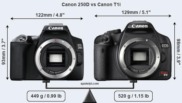 Size Canon 250D vs Canon T1i