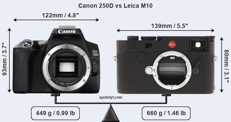 Size Canon 250D vs Leica M10