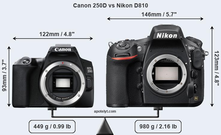 Size Canon 250D vs Nikon D810