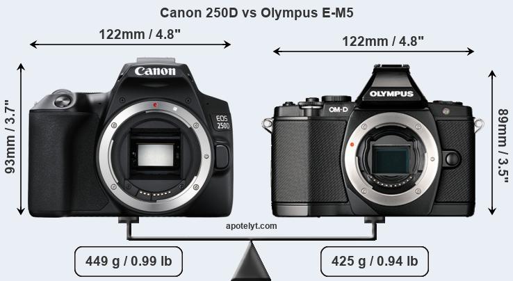 Size Canon 250D vs Olympus E-M5