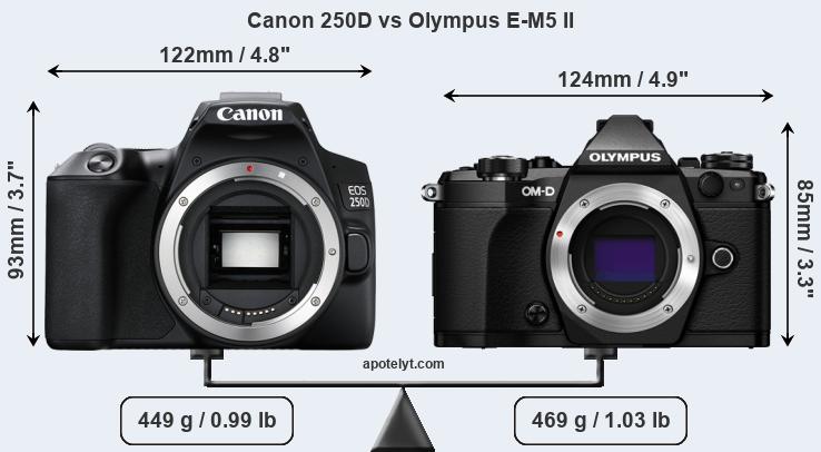 Size Canon 250D vs Olympus E-M5 II