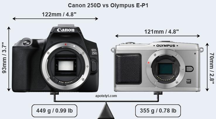 Size Canon 250D vs Olympus E-P1