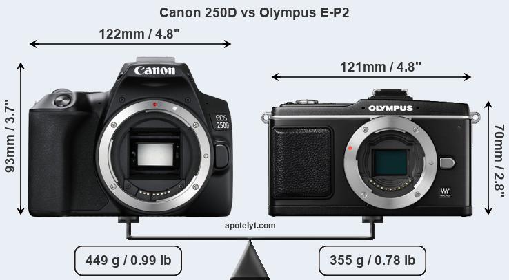 Size Canon 250D vs Olympus E-P2