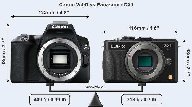 Size Canon 250D vs Panasonic GX1