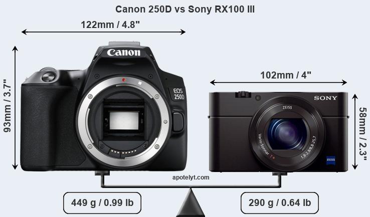 Size Canon 250D vs Sony RX100 III