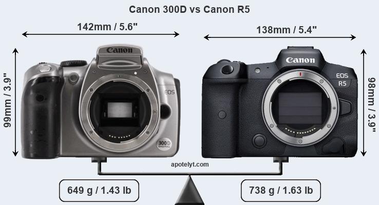 Size Canon 300D vs Canon R5