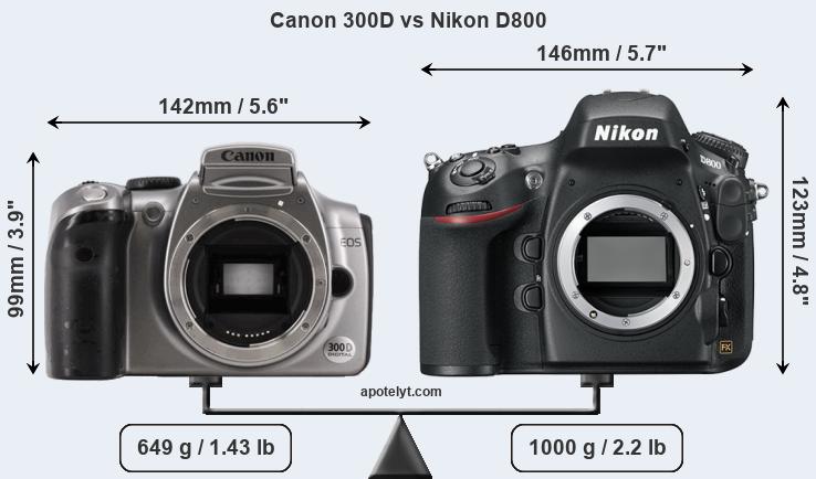 Size Canon 300D vs Nikon D800
