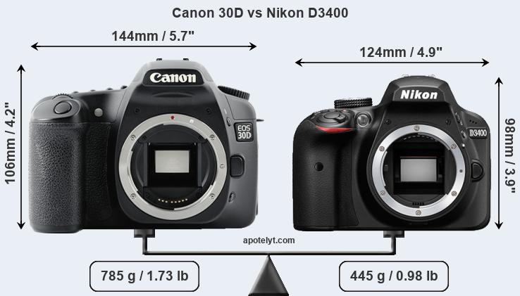 Size Canon 30D vs Nikon D3400