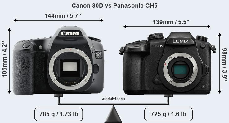 Size Canon 30D vs Panasonic GH5