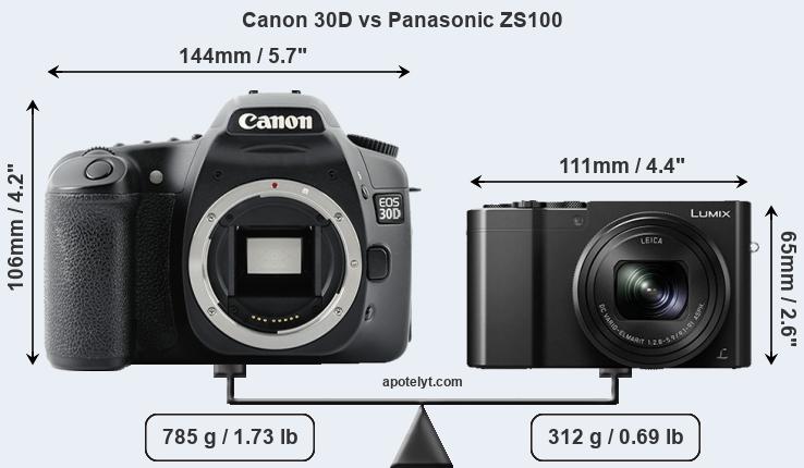Size Canon 30D vs Panasonic ZS100