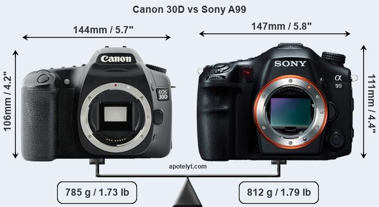 Size Canon 30D vs Sony A99