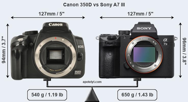 Size Canon 350D vs Sony A7 III