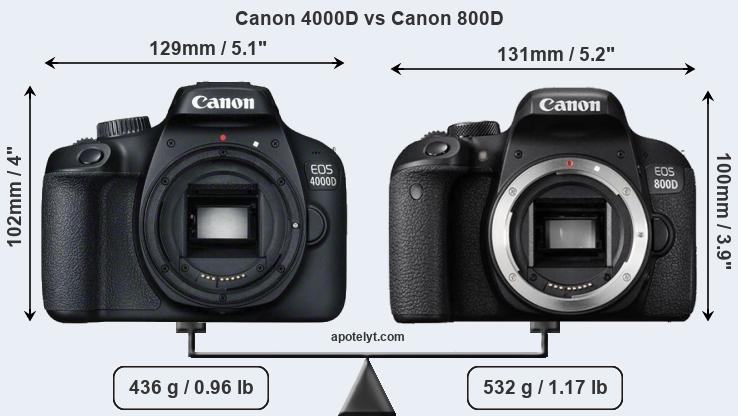 Size Canon 4000D vs Canon 800D