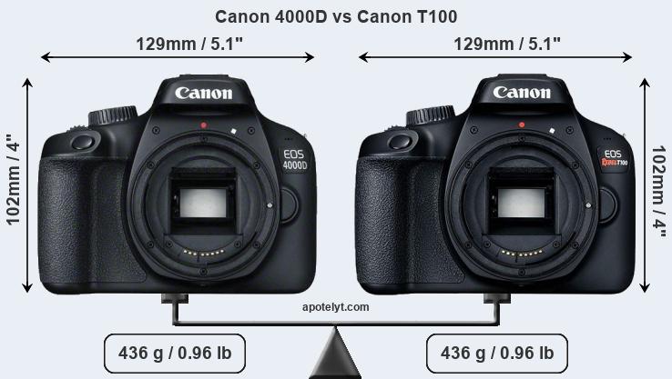 Size Canon 4000D vs Canon T100