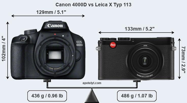 Size Canon 4000D vs Leica X Typ 113