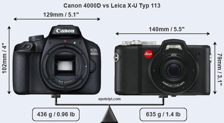 Size Canon 4000D vs Leica X-U Typ 113