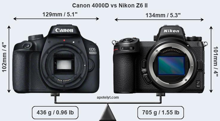 Size Canon 4000D vs Nikon Z6 II