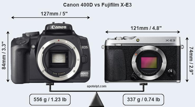 Size Canon 400D vs Fujifilm X-E3