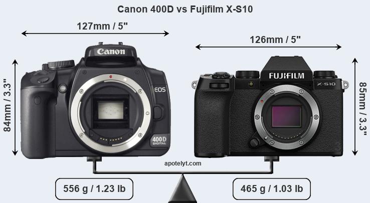 Size Canon 400D vs Fujifilm X-S10