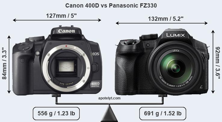 Size Canon 400D vs Panasonic FZ330