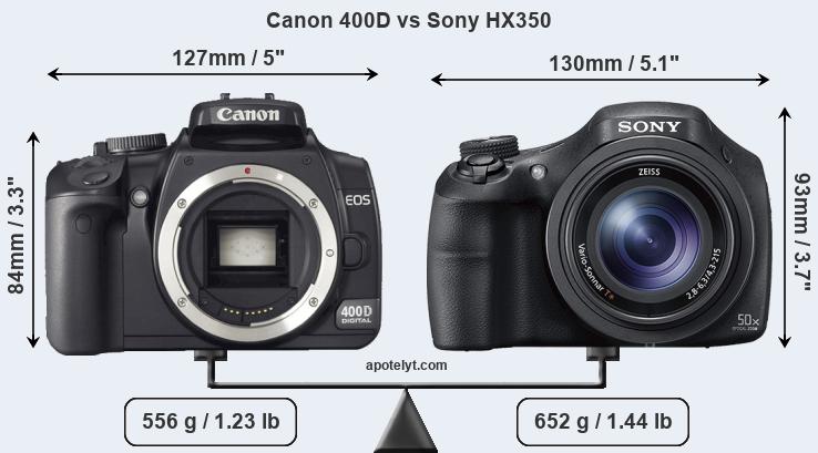 Size Canon 400D vs Sony HX350