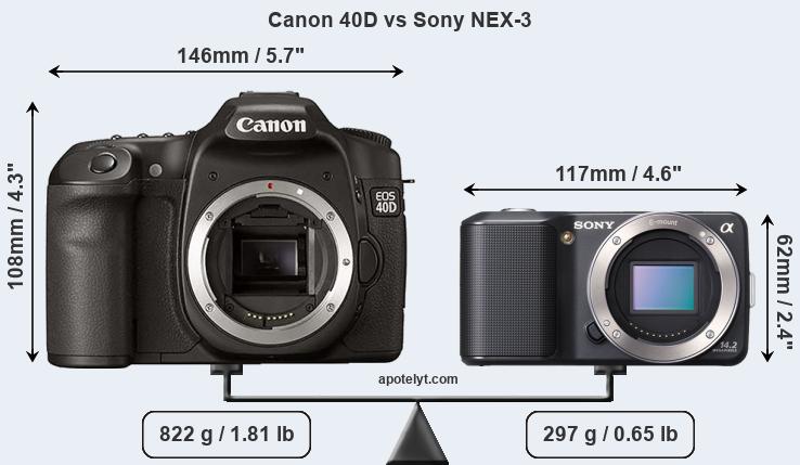 Size Canon 40D vs Sony NEX-3