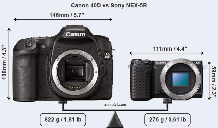 Size Canon 40D vs Sony NEX-5R
