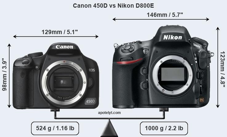 Size Canon 450D vs Nikon D800E