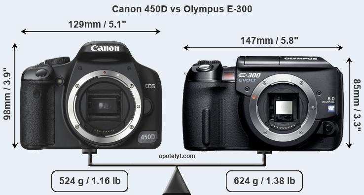 Size Canon 450D vs Olympus E-300
